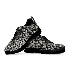 Black And White Geometric Floral Print Black Sneakers