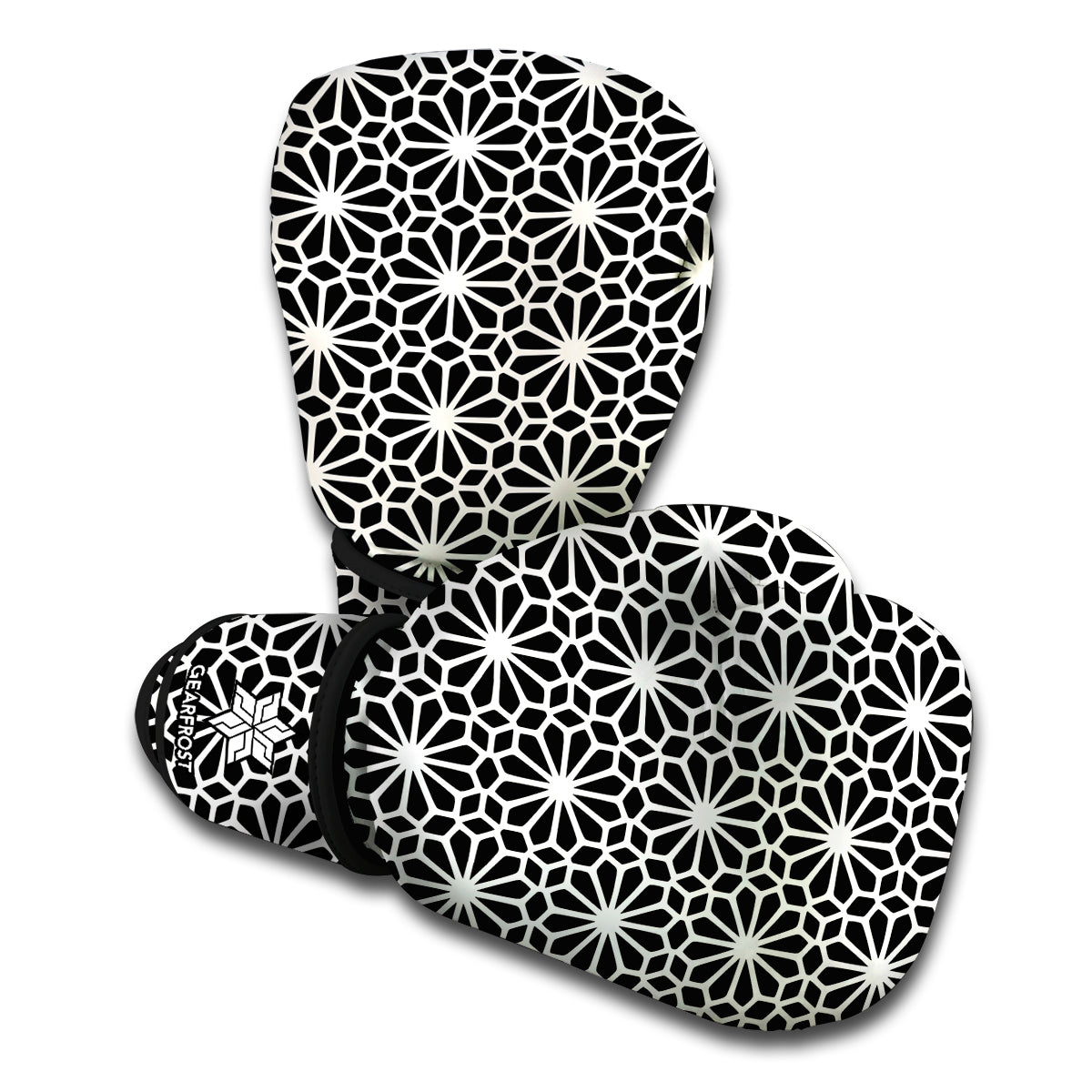 Black And White Geometric Floral Print Boxing Gloves