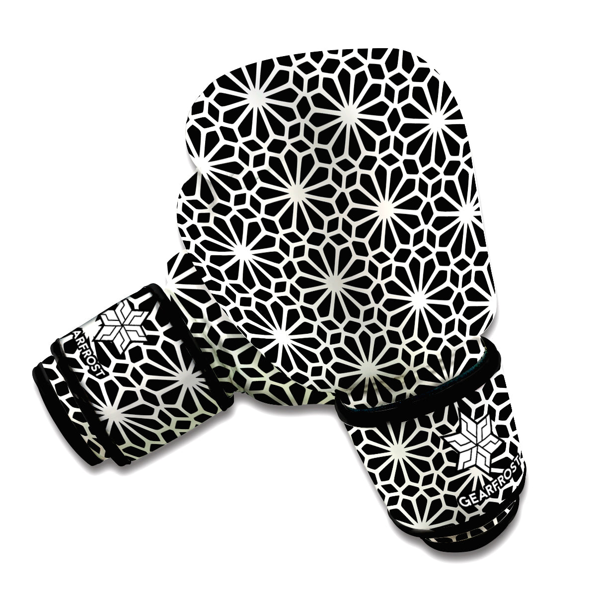 Black And White Geometric Floral Print Boxing Gloves