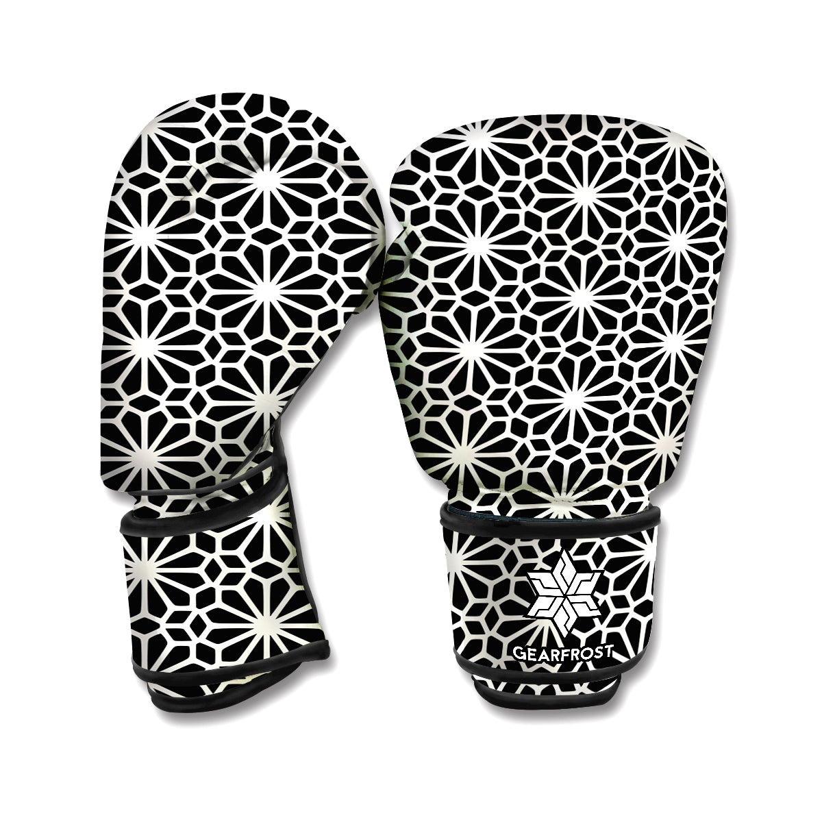 Black And White Geometric Floral Print Boxing Gloves