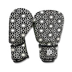 Black And White Geometric Floral Print Boxing Gloves