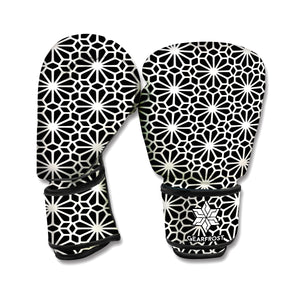 Black And White Geometric Floral Print Boxing Gloves