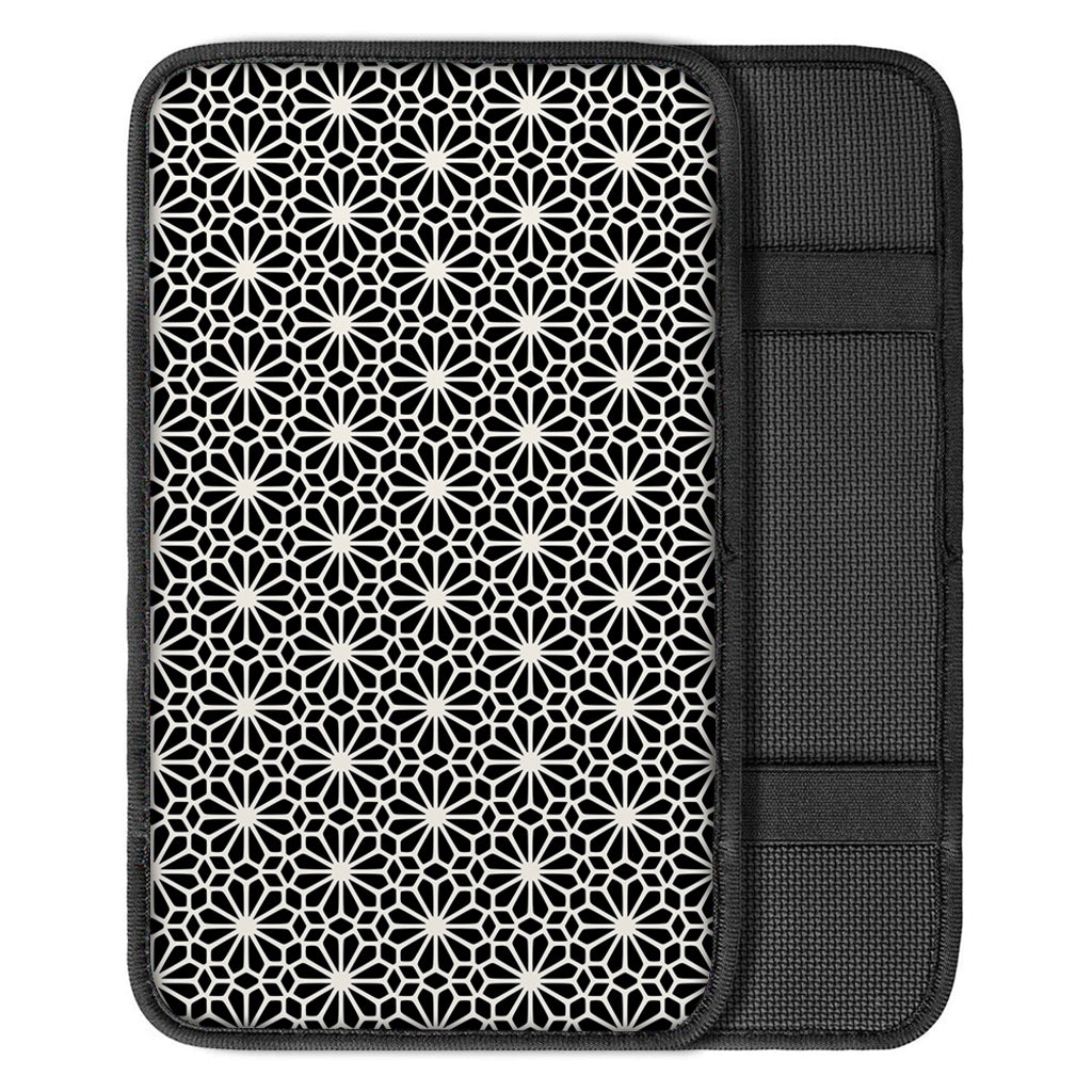 Black And White Geometric Floral Print Car Center Console Cover