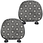 Black And White Geometric Floral Print Car Headrest Covers