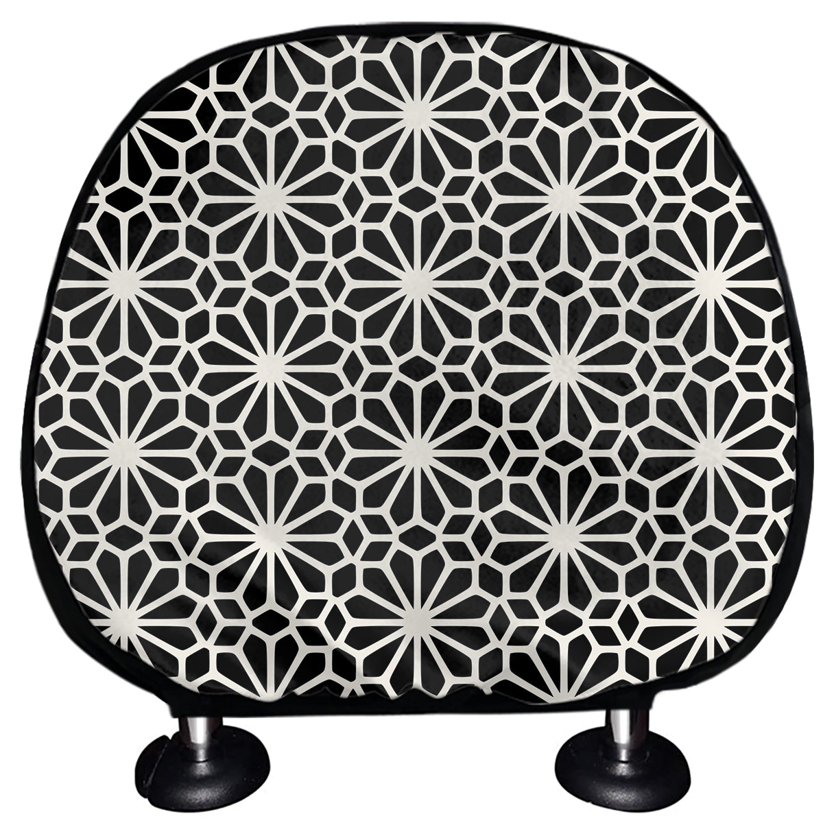 Black And White Geometric Floral Print Car Headrest Covers