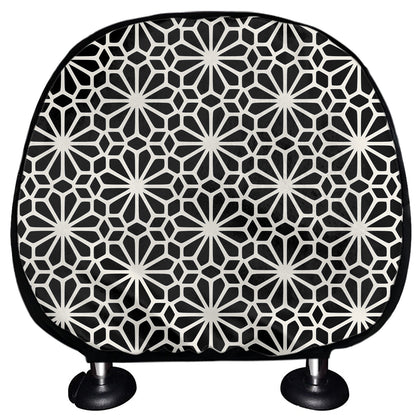 Black And White Geometric Floral Print Car Headrest Covers