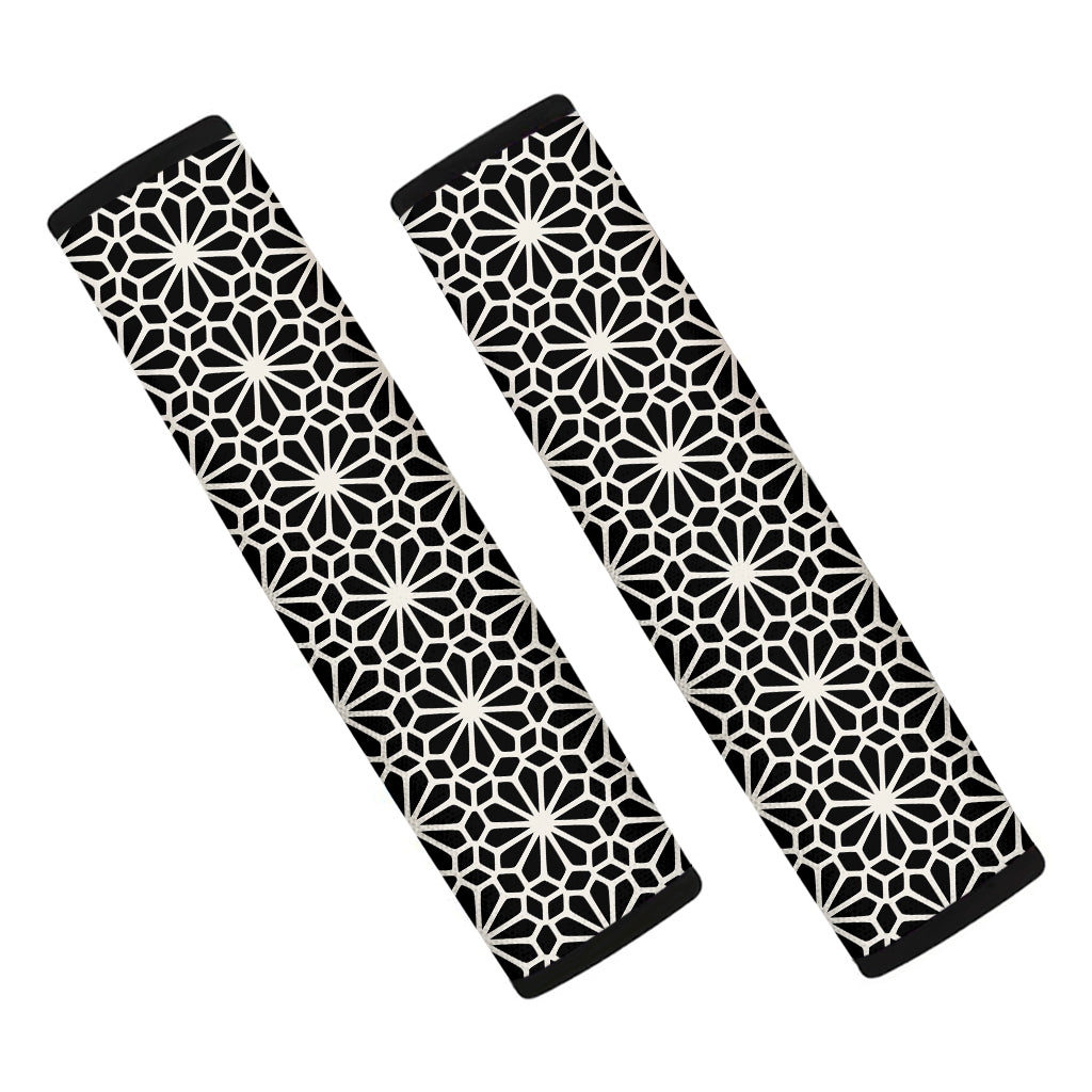 Black And White Geometric Floral Print Car Seat Belt Covers