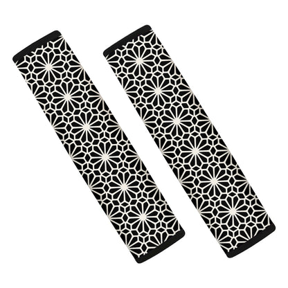 Black And White Geometric Floral Print Car Seat Belt Covers