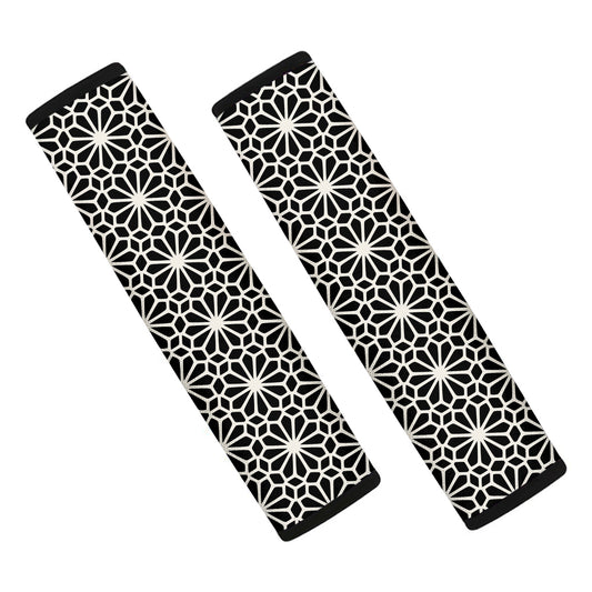 Black And White Geometric Floral Print Car Seat Belt Covers