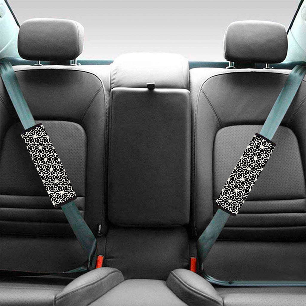 Black And White Geometric Floral Print Car Seat Belt Covers