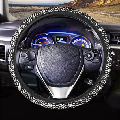Black And White Geometric Floral Print Car Steering Wheel Cover