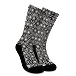 Black And White Geometric Floral Print Crew Socks