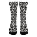 Black And White Geometric Floral Print Crew Socks