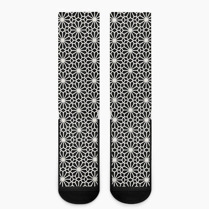 Black And White Geometric Floral Print Crew Socks