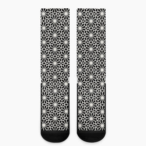 Black And White Geometric Floral Print Crew Socks