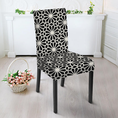 Black And White Geometric Floral Print Dining Chair Slipcover