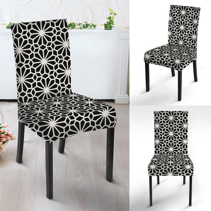 Black And White Geometric Floral Print Dining Chair Slipcover