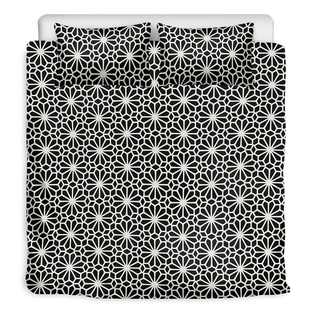 Black And White Geometric Floral Print Duvet Cover Bedding Set