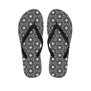 Black And White Geometric Floral Print Flip Flops