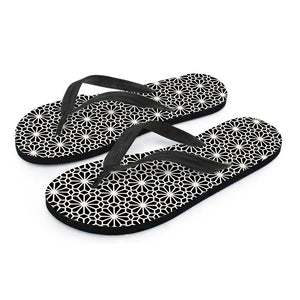 Black And White Geometric Floral Print Flip Flops