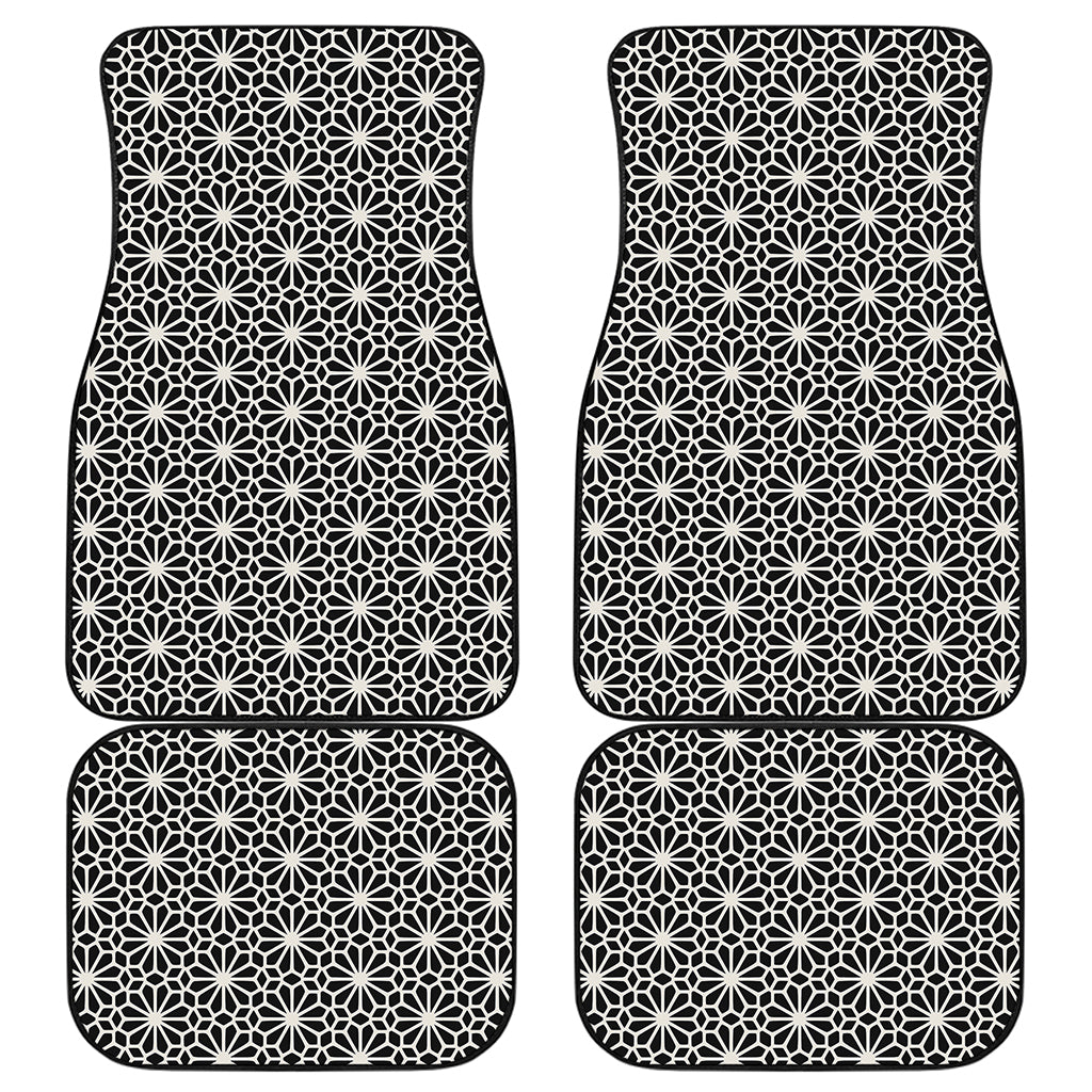 Black And White Geometric Floral Print Front and Back Car Floor Mats