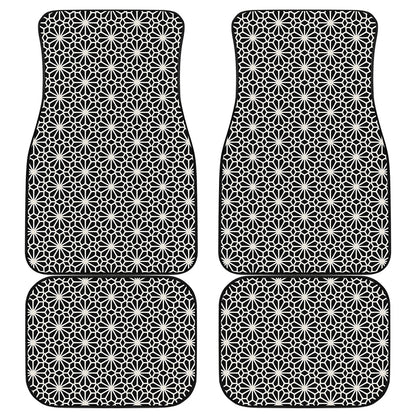 Black And White Geometric Floral Print Front and Back Car Floor Mats