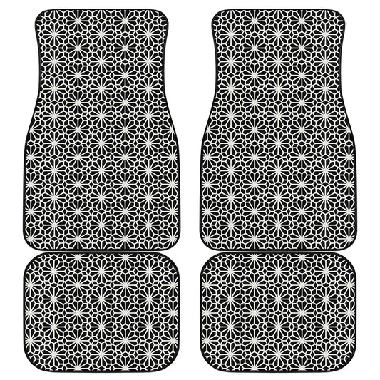 Black And White Geometric Floral Print Front and Back Car Floor Mats