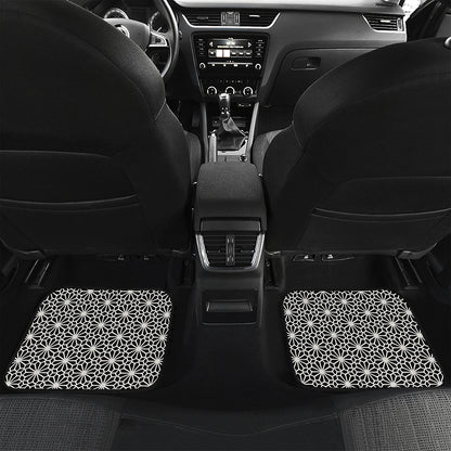 Black And White Geometric Floral Print Front and Back Car Floor Mats