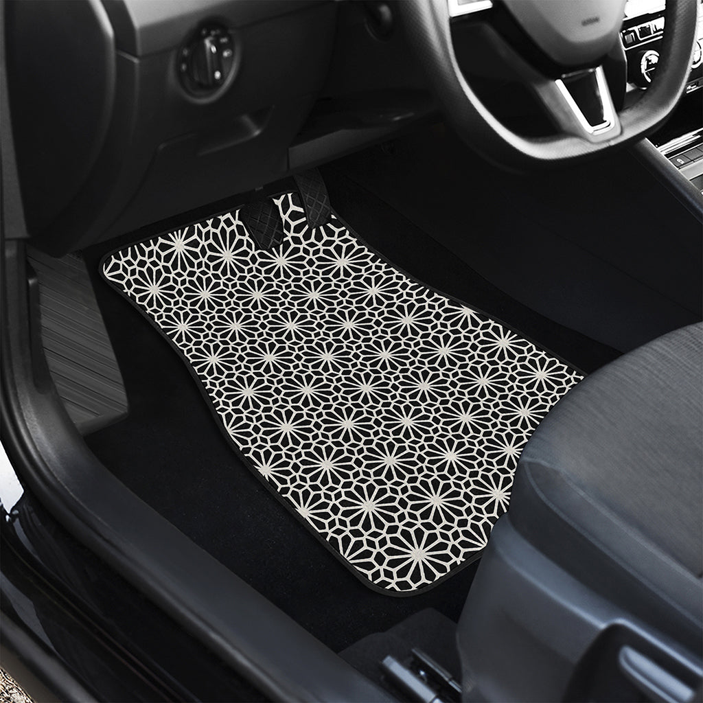 Black And White Geometric Floral Print Front and Back Car Floor Mats