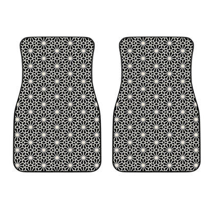 Black And White Geometric Floral Print Front Car Floor Mats