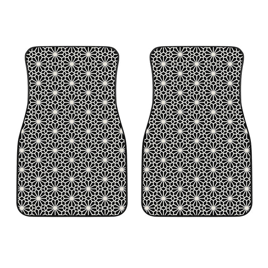 Black And White Geometric Floral Print Front Car Floor Mats