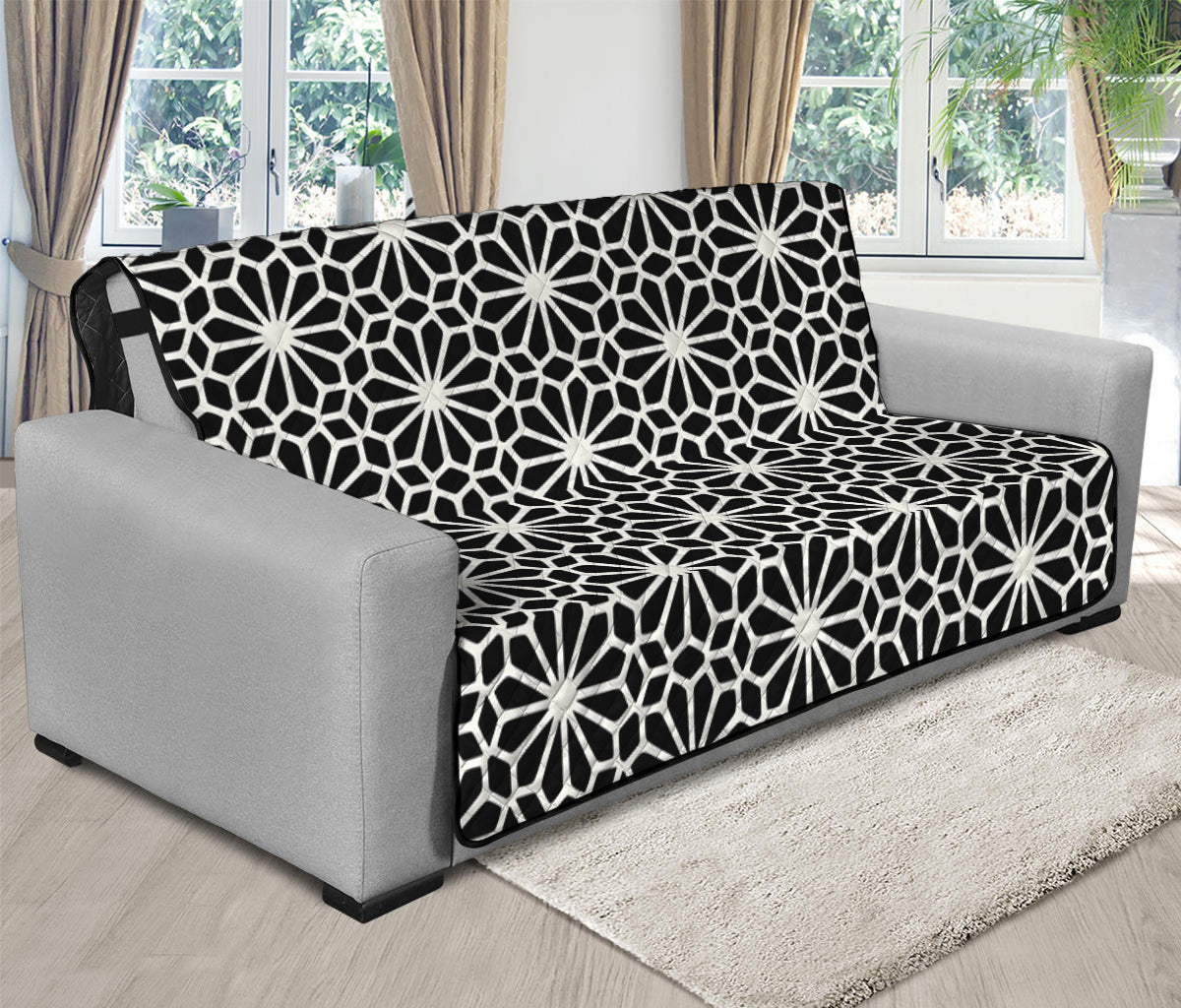 Black And White Geometric Floral Print Futon Protector