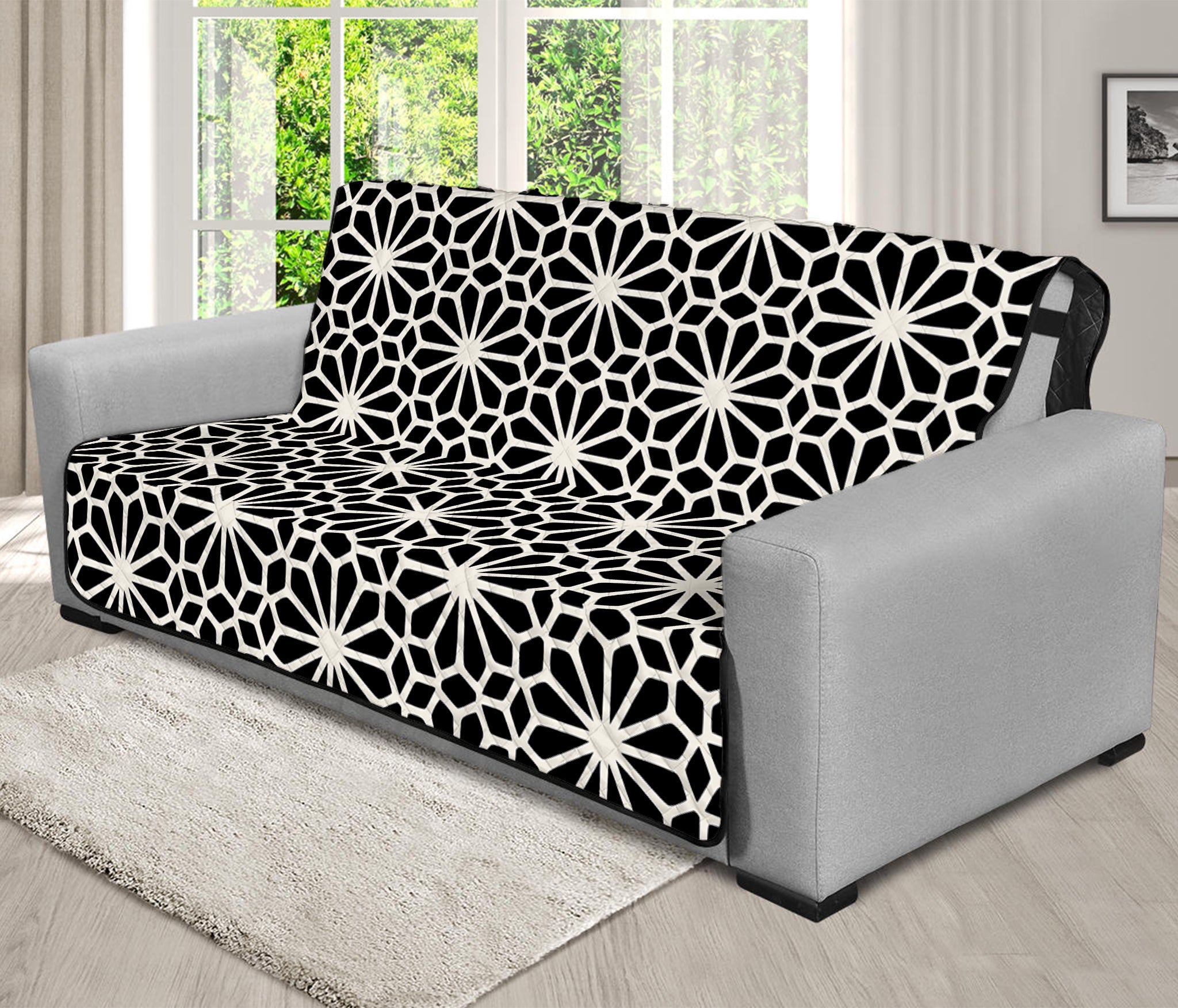 Black And White Geometric Floral Print Futon Protector