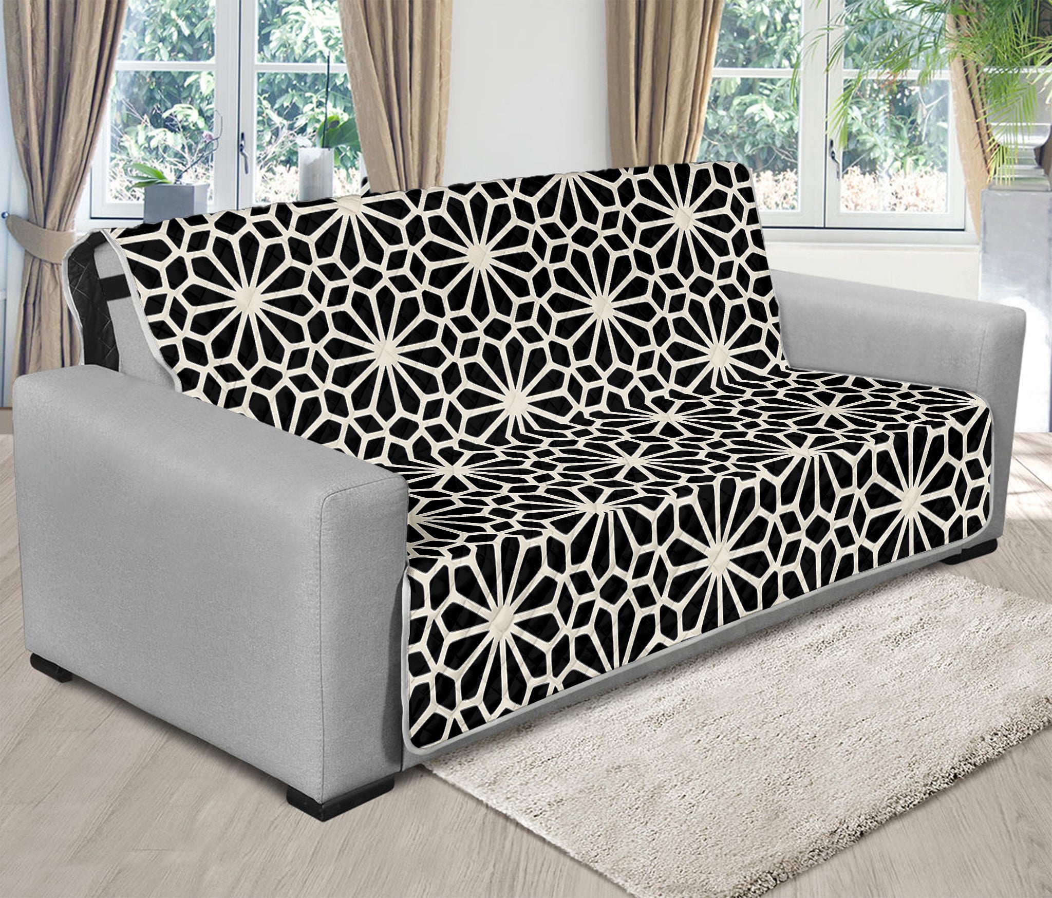 Black And White Geometric Floral Print Futon Protector