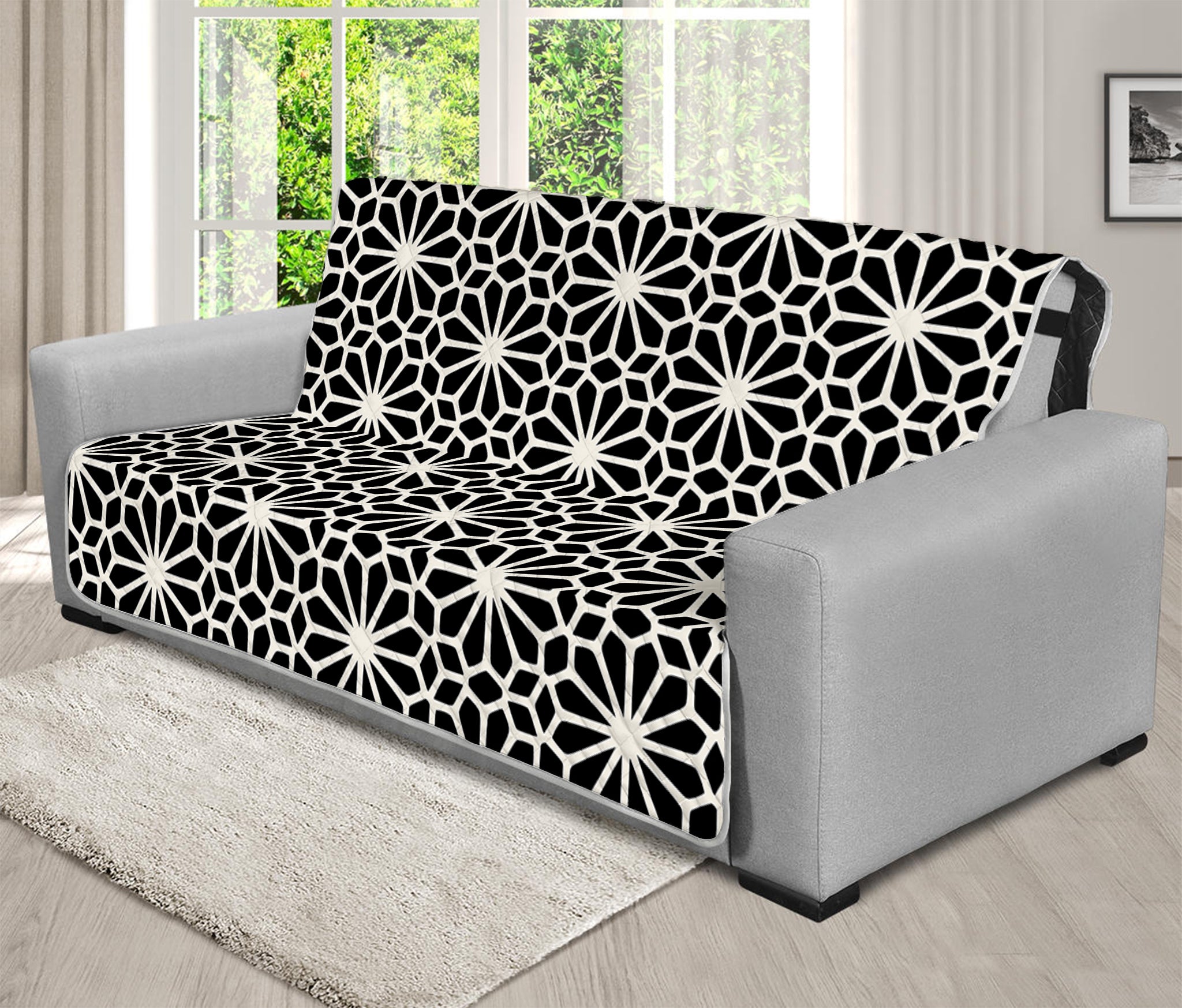 Black And White Geometric Floral Print Futon Protector