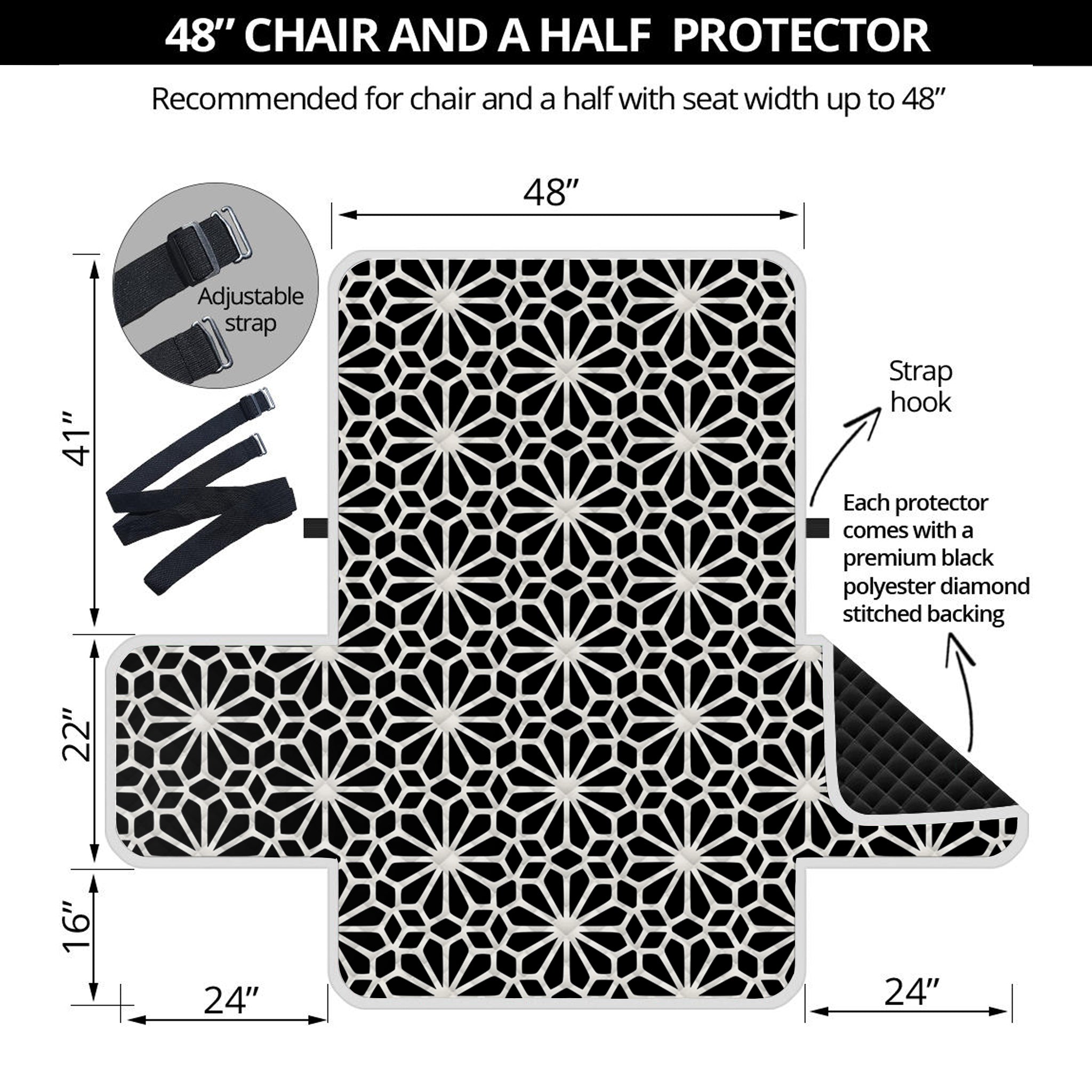 Black And White Geometric Floral Print Half Sofa Protector