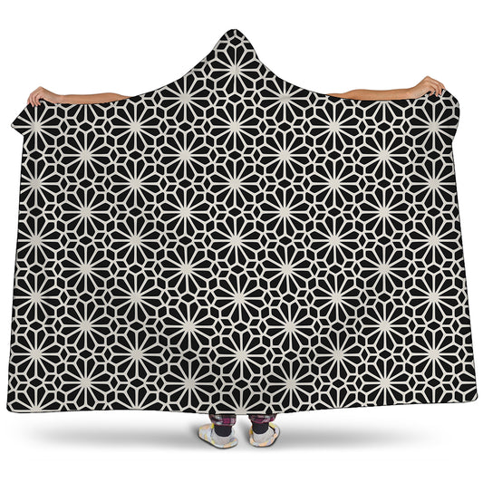 Black And White Geometric Floral Print Hooded Blanket
