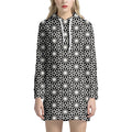 Black And White Geometric Floral Print Pullover Hoodie Dress