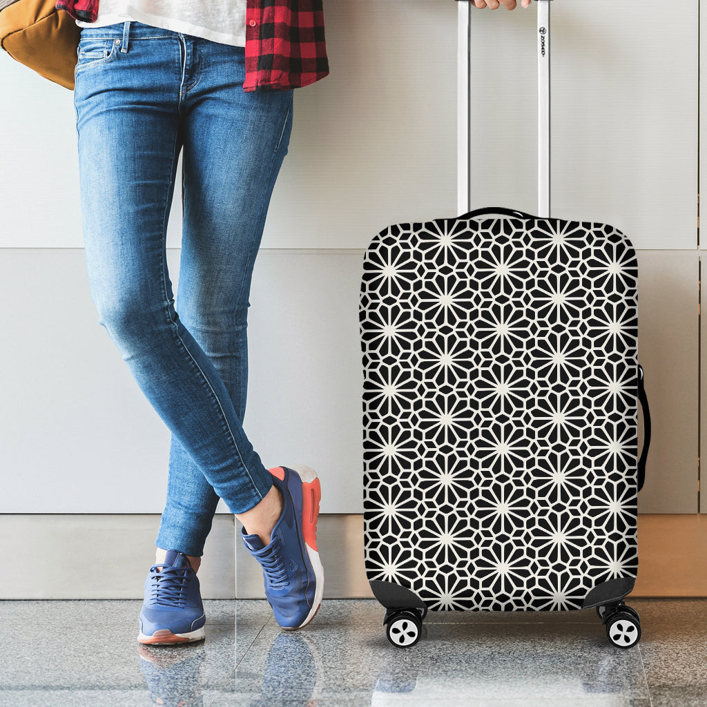 Black And White Geometric Floral Print Luggage Cover