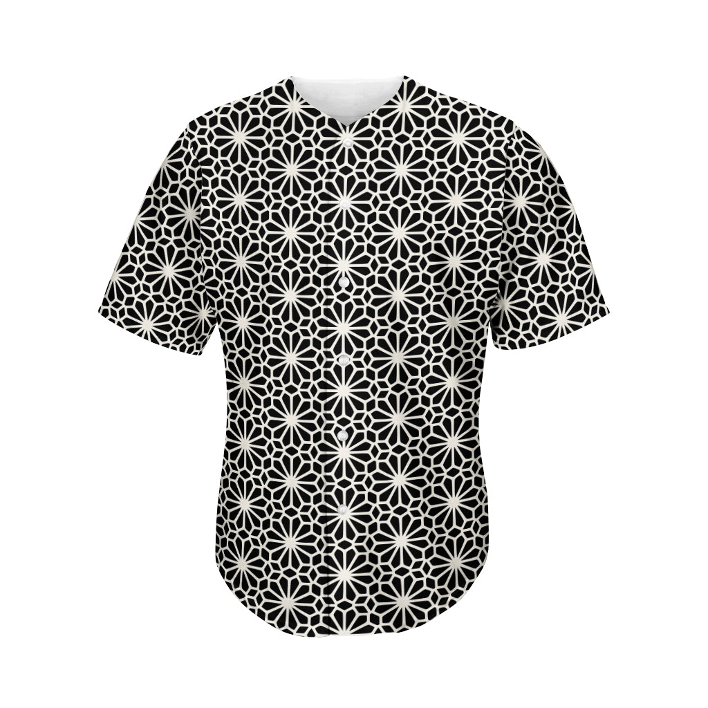 Black And White Geometric Floral Print Men's Baseball Jersey