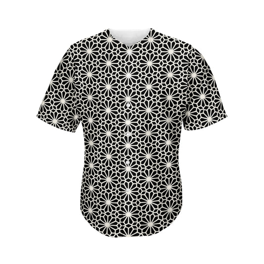 Black And White Geometric Floral Print Men's Baseball Jersey