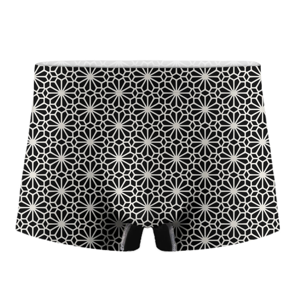 Black And White Geometric Floral Print Men's Boxer Briefs