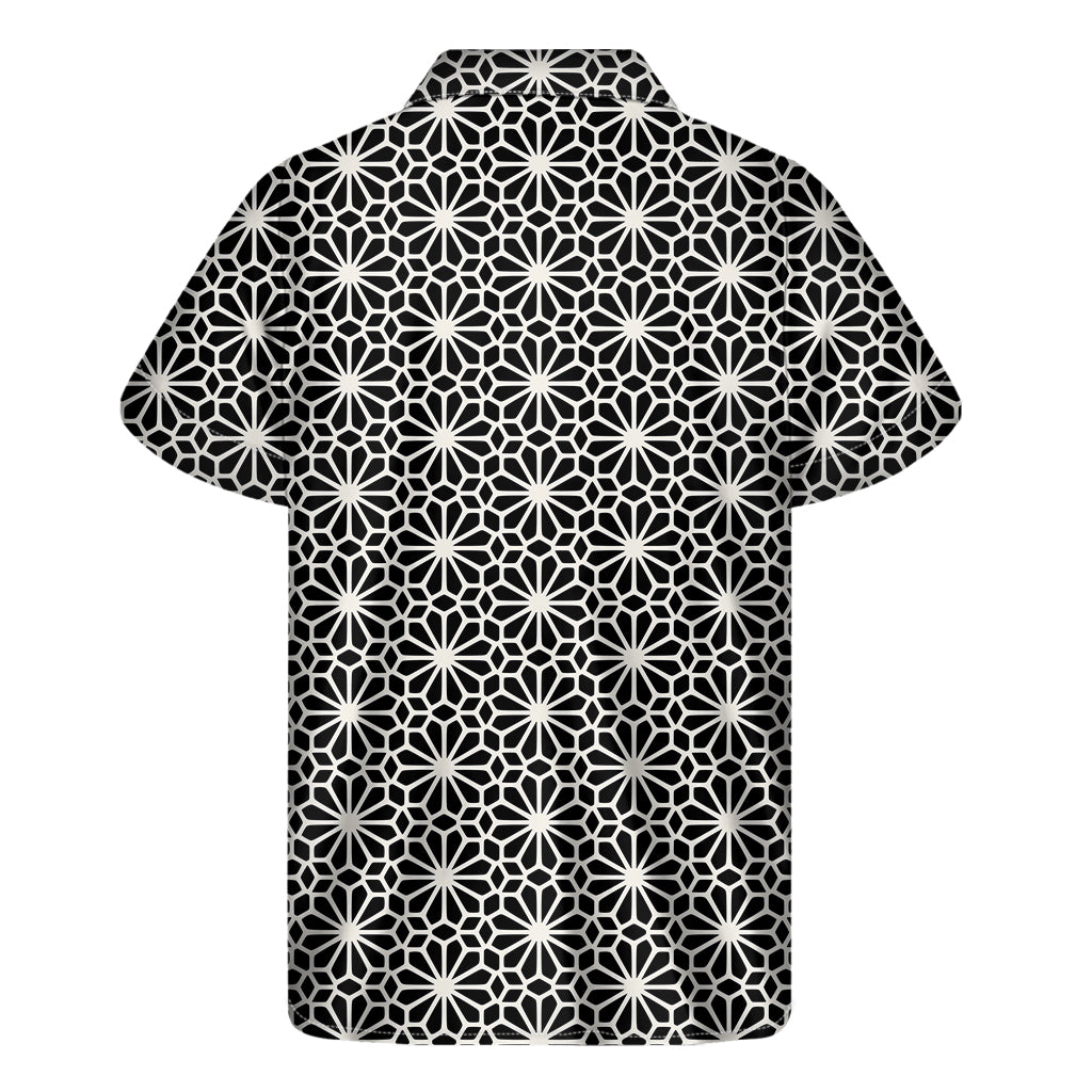 Black And White Geometric Floral Print Men's Short Sleeve Shirt