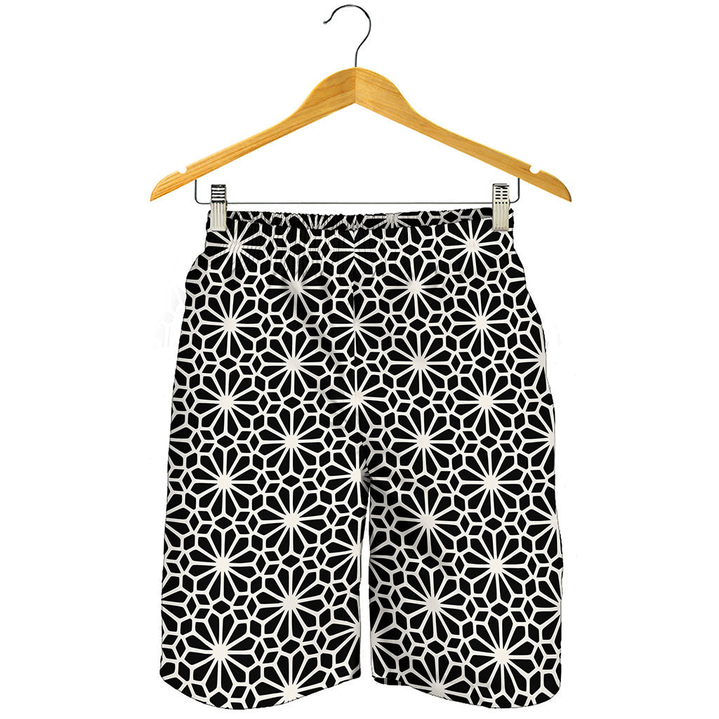 Black And White Geometric Floral Print Men's Shorts