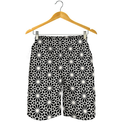 Black And White Geometric Floral Print Men's Shorts