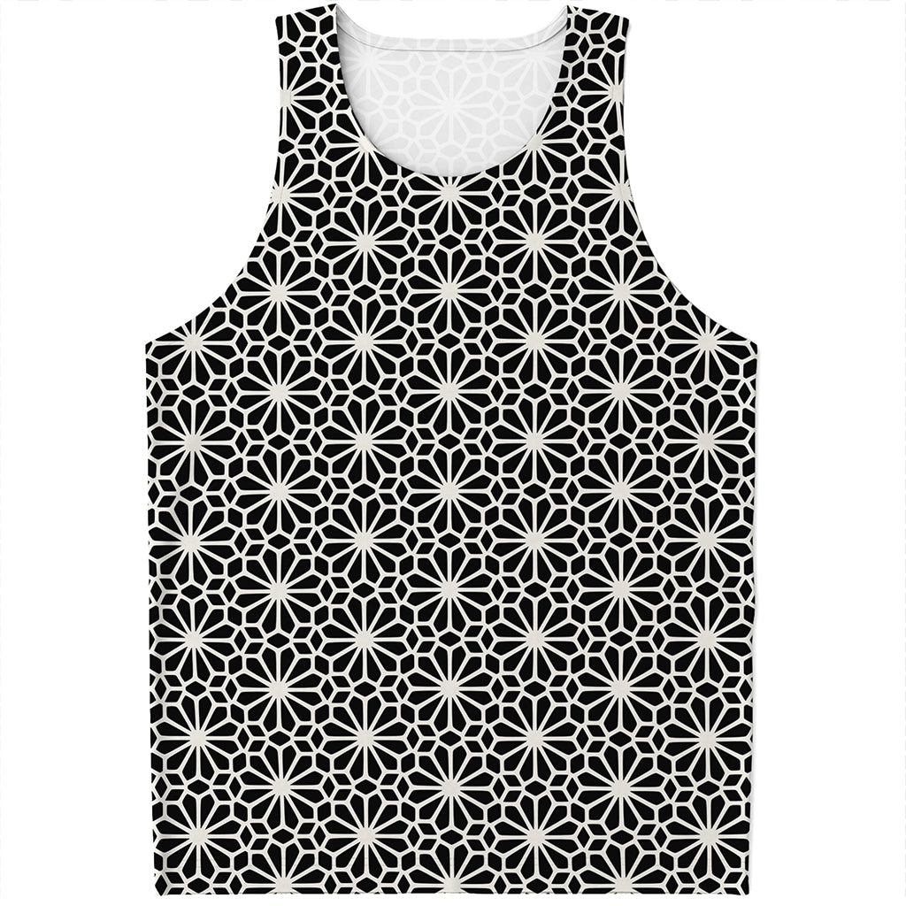 Black And White Geometric Floral Print Men's Tank Top