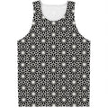 Black And White Geometric Floral Print Men's Tank Top