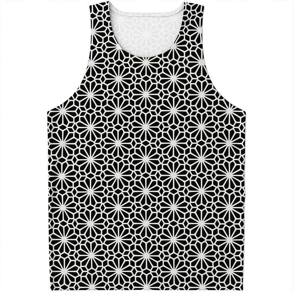 Black And White Geometric Floral Print Men's Tank Top