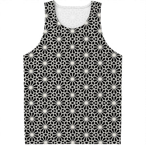 Black And White Geometric Floral Print Men's Tank Top