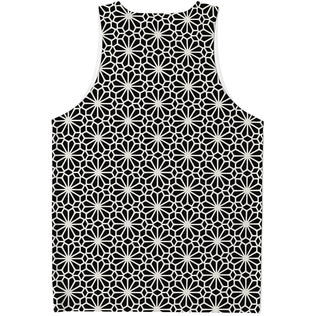 Black And White Geometric Floral Print Men's Tank Top